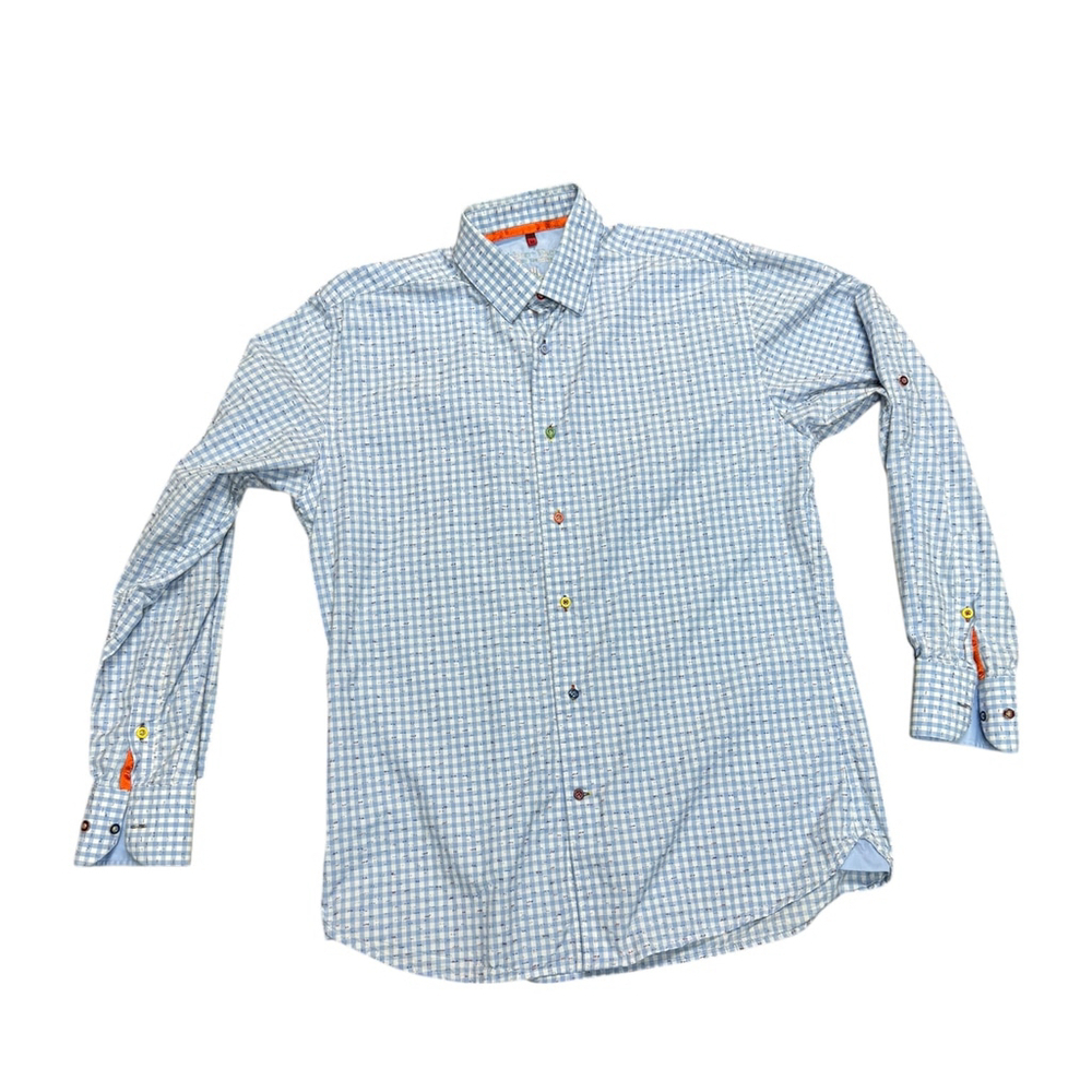 Luchiano Visconti Blue Gingham Dress Shirt Men's Medium